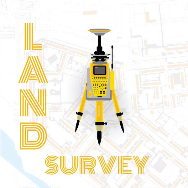 Геодезичні технології та обладнання. Векторна лінія ілюстрація мистецтва на фоні карти міста — стоковий вектор