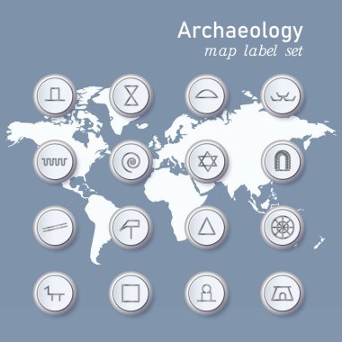 Arkeoloji simgeleri Dünya Haritası ışık arka planda bilimsel gösterim ayarlanır