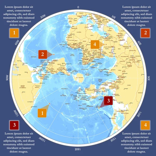 带网格的极投影世界地图 南极中心 — 图库照片