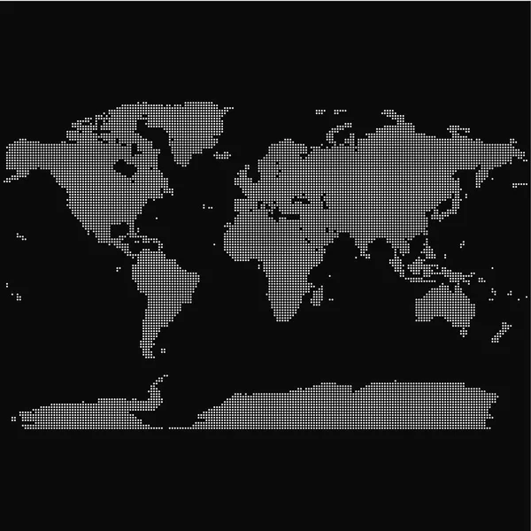 Mappa del mondo a punti su sfondo nero. Illustrazione vettoriale — Vettoriale Stock