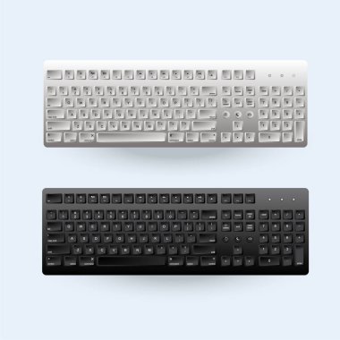 Gerçekçi Bilgisayar veya Laptop beyaz ve siyah klavyevektör illüstrasyon