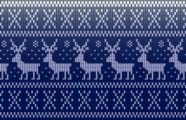 Winter Holiday Seamless Knitted Pattern with elks clipart