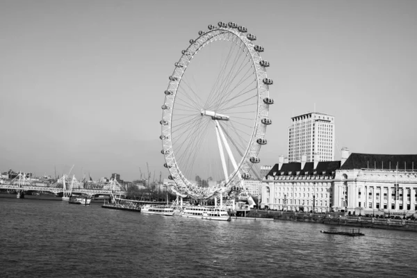 London Storbritannien Mars 2018 Black White Photo London Eye Shot — Stockfoto