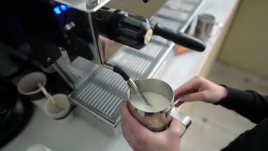 Bir paslanmaz çelik bardak süt buğulaması Barista