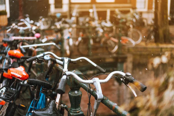 자전거 하루 비가 동안 빛에. — 스톡 사진