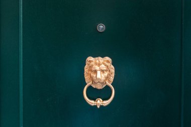 Dekoratif yaldızlı aslan baş kapı kolu, görünümü Kapat.