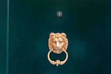 Dekoratif yaldızlı aslan baş kapı kolu, görünümü Kapat.