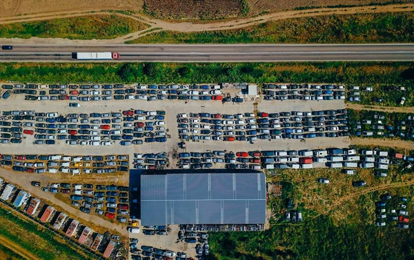 Aerial view of the big car dump — Stock Photo, Image