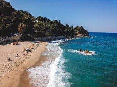 Okyanusun kıyısında güneşli bir sahil.