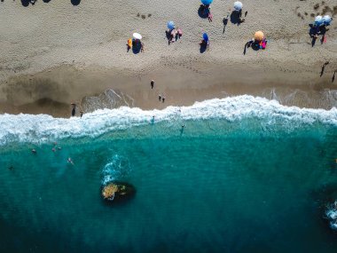 Okyanusun kıyısında güneşli bir sahil.