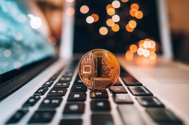 Lightcoin para para üstünde bilgisayar dizüstü klavye