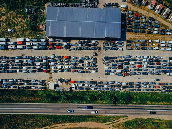 Aerial view of the big car dump — Stock Photo, Image