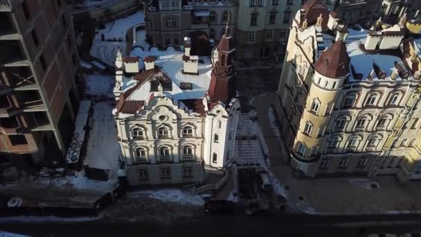 Antenn drönare footage. Panorama över podil i kiev — Stockvideo