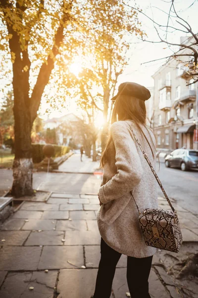 Retrato callejero de joven hermosa mujer de moda — Foto de Stock