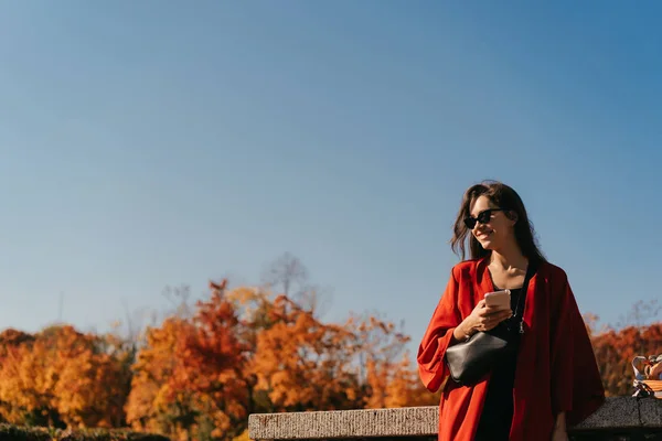 Retrato de moda de mulher bonita no parque de outono — Fotografia de Stock