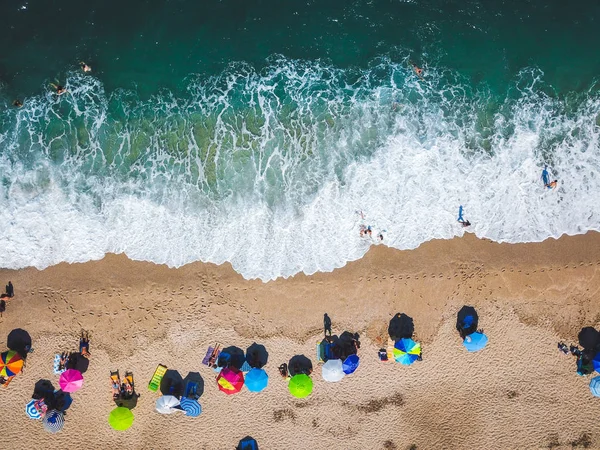 Пляж с шезлонгами на берегу океана — стоковое фото
