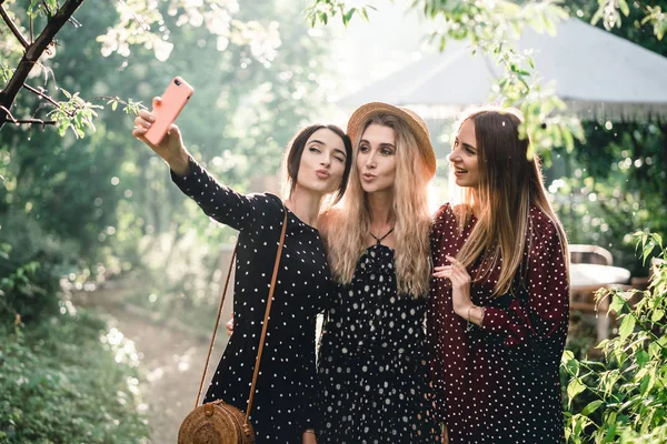 Три девушки в летнем парке — стоковое фото