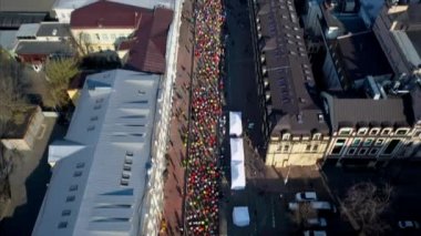 Nova Poshta Kyiv yarı maratonu. 7 Nisan 2019. Kiev. Ukrayna. Havadan görünüm.