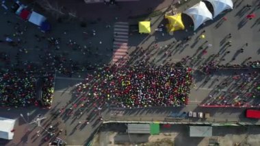 Nova Poshta Kyiv yarı maratonu. 7 Nisan 2019. Kiev. Ukrayna. Havadan görünüm.