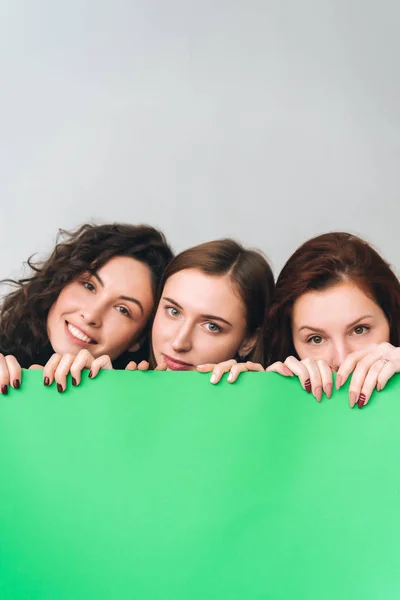Trzy piękne młode dziewczyny stwarzające dla kamery — Zdjęcie stockowe
