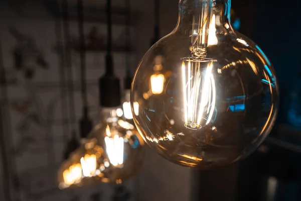 Close up round light bulbs in a vintage room. — Stock Photo, Image