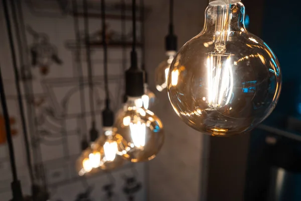 Close up round light bulbs in a vintage room. — Stock Photo, Image