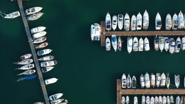 Prachtig uitzicht op de baai met jachten luchtfoto — Stockvideo