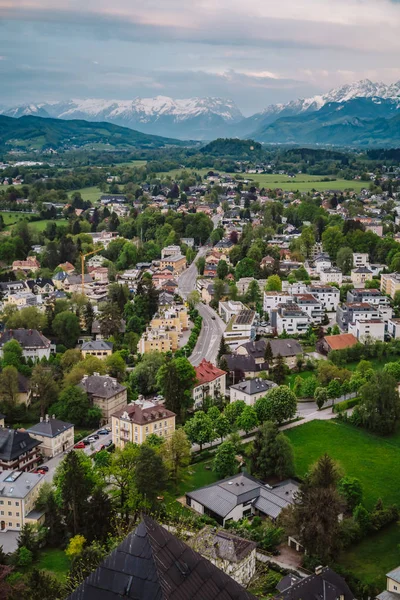 Aerial perspective view on touristic city in the valley — Stock Photo, Image