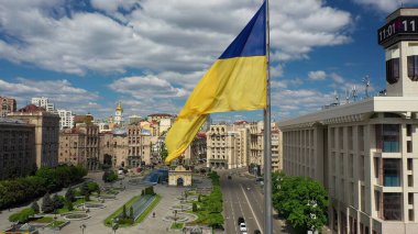 30.05.2020 Kiev Ukrayna. Meydan Nezalezhnosti 'nin hava fotoğrafı.