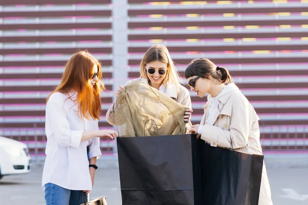तरुण महिला आपल्या पिशव्यांमध्ये काहीतरी शोधत आहेत — स्टॉक फोटो, इमेज