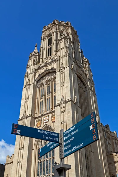 Věž Wills Memorial Building University Bristol Bristolu Velká Británie Značkou — Stock fotografie