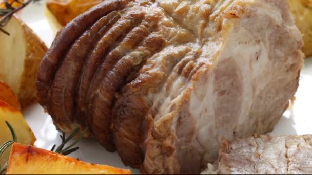 Fleischwaren Schweinefleisch Pressfleisch Das Nach Einem Speziellen Rezept Zubereitet Wird — Stockvideo