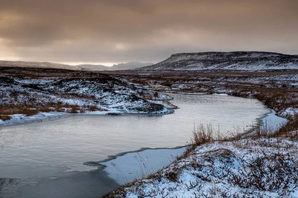 Snowy Krajobraz Islandii Higtlands Pod Koniec Października — Zdjęcie stockowe