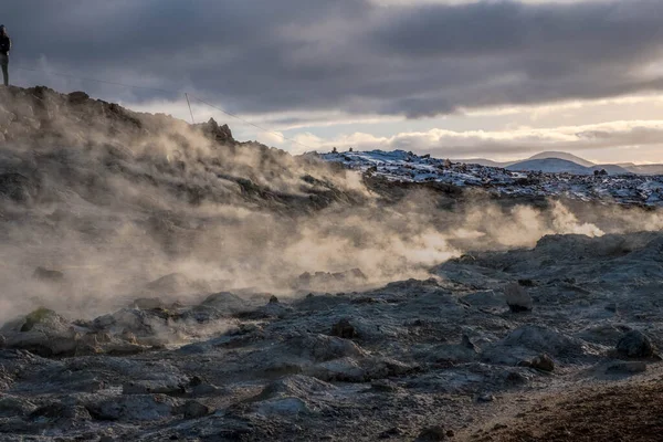 Vízgőz Illatú Kéncsírák Felhői Hverir Vulkanikus Területen Izlandon — Stock Fotó