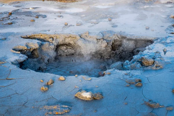 Crowd Smoking Chimneys Puddles Boiling Water Hverir Iceland — Stock Photo, Image