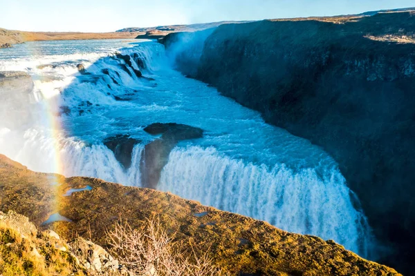 Det Spektakulära Vattenfallet Gullfoss Island — Stockfoto