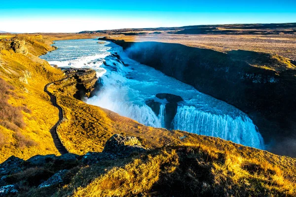 Det Spektakulära Vattenfallet Gullfoss Island — Stockfoto