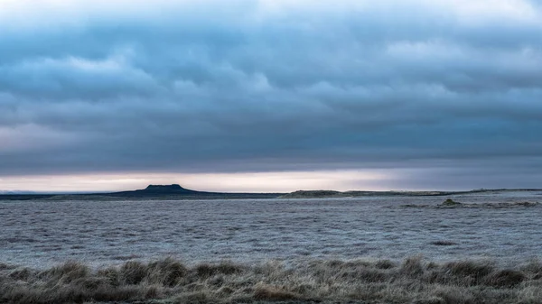 Une Plaine Ouest Islande Apparaît Gelée Premier Jour — Photo