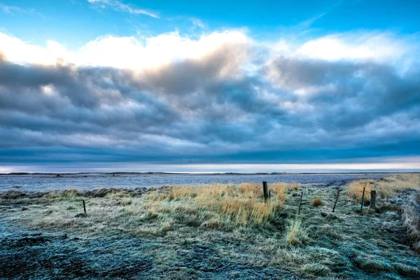 Une Plaine Ouest Islande Apparaît Gelée Premier Jour — Photo