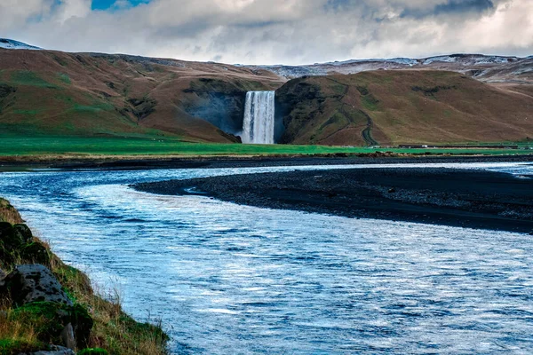 Skogafoss Waterfall Iceland Distance — Stock Photo, Image