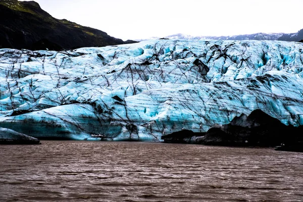 Lodowiec Solheimajokull Kończy Się Lagunie Niedaleko Vik Islandii — Zdjęcie stockowe