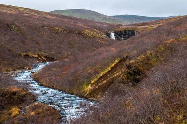 Úton Svartifoss Vízesés Vagy Fekete Vízesés Felé Vatnjokull Nemzeti Parkban — Stock Fotó