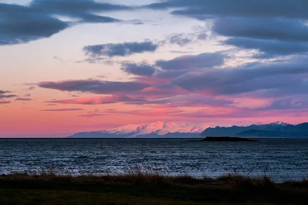 Montañas Nevadas Amanecer Desde Hofn Sudeste Islandia — Foto de Stock