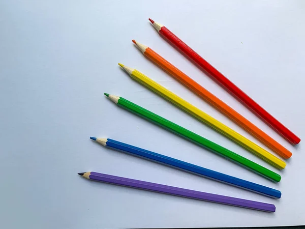 Crayons Couleur Différentes Couleurs Gros Plan Sélection Colorée Arc Ciel — Photo