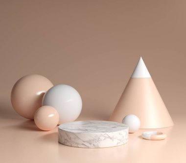 Podyum Beyaz Mermerini İlkel Şekil Çıplak Renk Arkaplanı 3d YapılandırmasıName