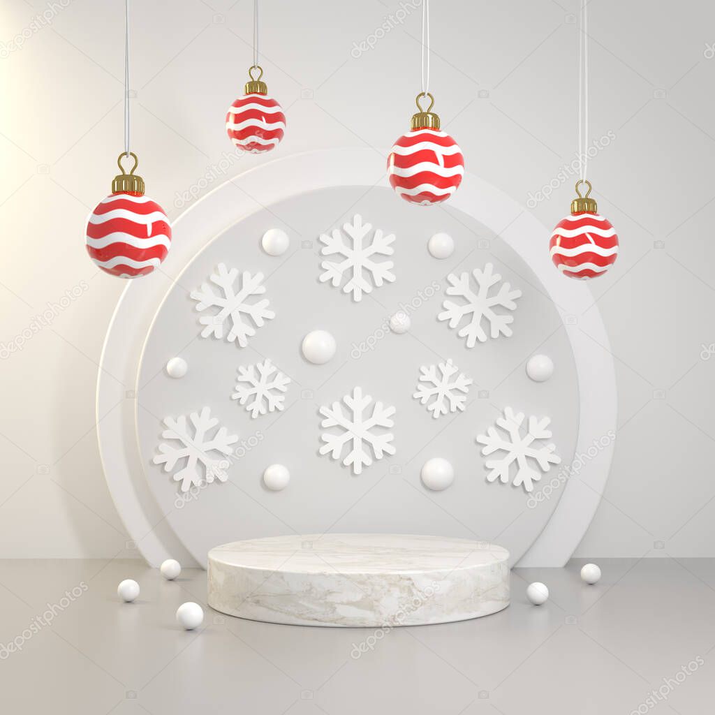 Luxury Mockup Podium Christmas Concept Snowflake Background 3d Render