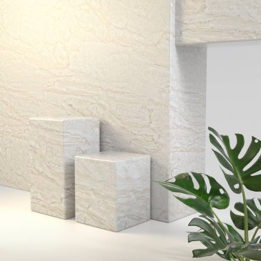Plant 3d Render ile Çifte Mockup Stone Platformu Ürünleri Gösterme Arkaplanı