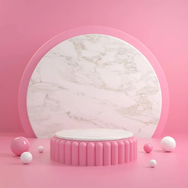 Modern Pink Podium Dengan White Top Marble Dan Background Render — Stok Foto