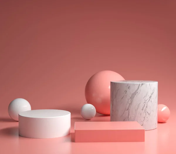 Modern Minimal Primitive Shape Geometric Pink Podium Set Render — Stok Foto