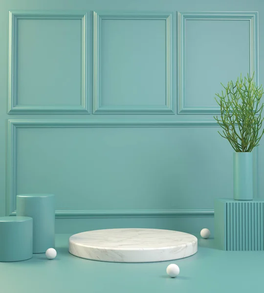 Mockup Platform Stage Classical Room Turquoise Color Background Render — стоковое фото